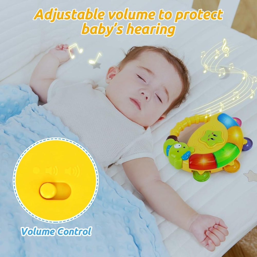 Baby Tambourine Toy With Music & Light,Toddlers Rattle,Musical Instruments,Light Up Toy,Take Along,Bpa Free,Ages 6-12 Months  |  Rattles & Plush Rings All Toys Rattles & Plush Rings