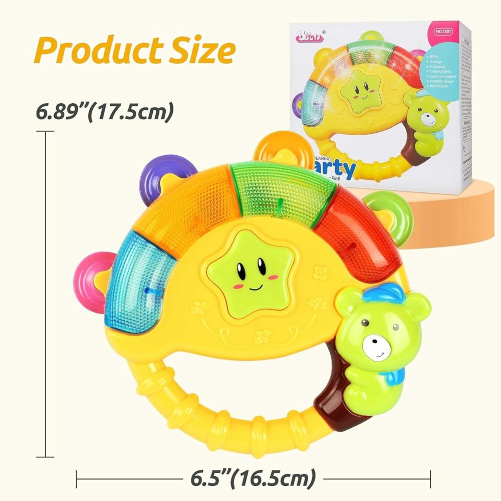 Baby Tambourine Toy With Music & Light,Toddlers Rattle,Musical Instruments,Light Up Toy,Take Along,Bpa Free,Ages 6-12 Months  |  Rattles & Plush Rings All Toys Rattles & Plush Rings