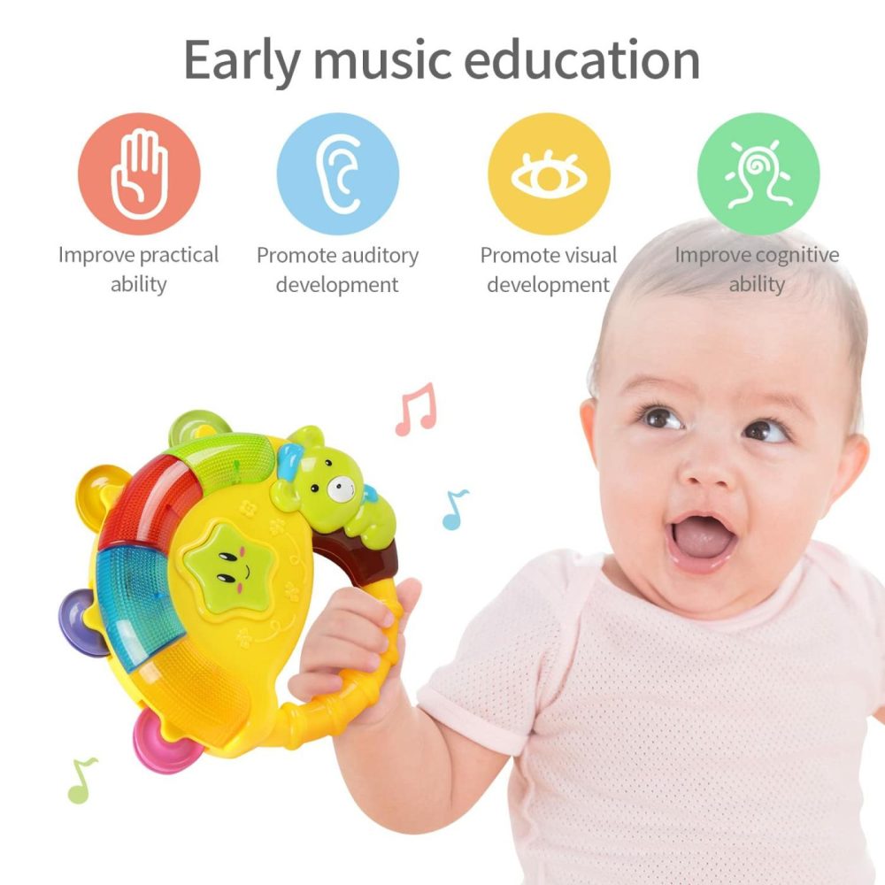 Baby Tambourine Toy With Music & Light,Toddlers Rattle,Musical Instruments,Light Up Toy,Take Along,Bpa Free,Ages 6-12 Months  |  Rattles & Plush Rings All Toys Rattles & Plush Rings