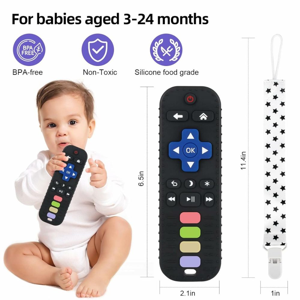 Baby Teether Toy Chew Toy For Babies 3-24 Months Tv Remote Control Shape Teething Relief Baby Toys For Infants (Black)  |  Teethers All Toys Black