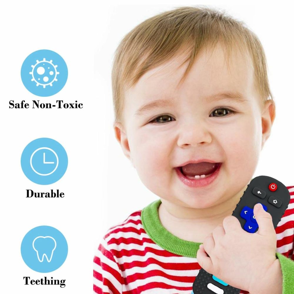 Baby Teether Toy  Tv Remote Control Shape Teething Baby Toys For Infants  Baby Chew Remote Teether Toys For Babies 3-24 Months,Bpa Free(Black)  |  Teethers All Toys Black02