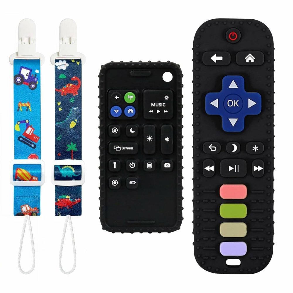 Baby Teether Toys  2 Pcs Remote Control Shape Teething Toys And Phone Shaped Teether For Baby  Silicone Teethers For Babies 6-12 Months  Early Educational Sensory Toy – Black,Black  |  Teethers All Toys 2 Pcs A Black & Black