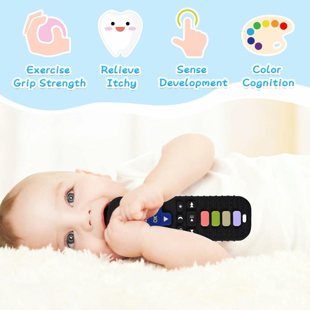 Baby Teether Toys  2 Pcs Remote Control Shape Teething Toys And Phone Shaped Teether For Baby  Silicone Teethers For Babies 6-12 Months  Early Educational Sensory Toy – Black,Black  |  Teethers All Toys 2 Pcs A Black & Black