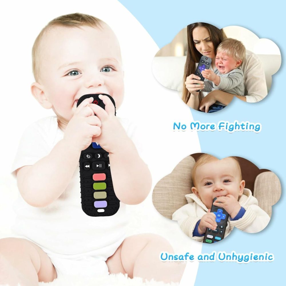 Baby Teether Toys  2 Pcs Remote Control Shape Teething Toys And Phone Shaped Teether For Baby  Silicone Teethers For Babies 6-12 Months  Early Educational Sensory Toy – Black,Black  |  Teethers All Toys 2 Pcs A Black & Black