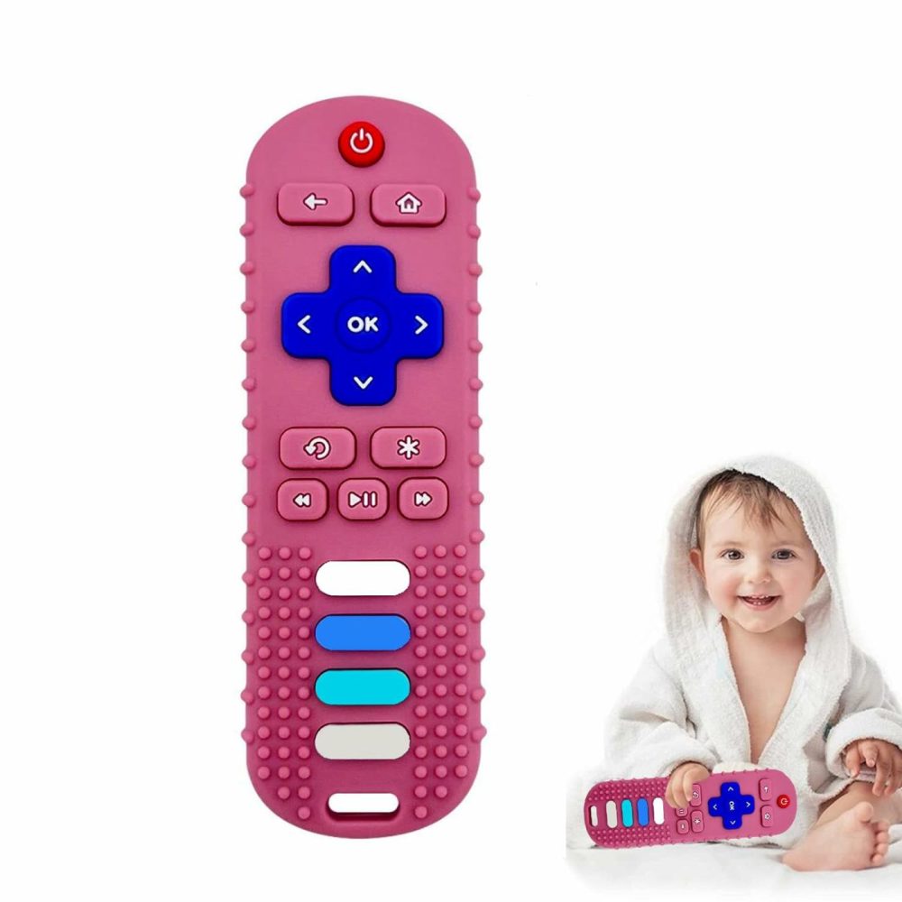 Baby Teether Toy,Tv Remote Control Shape Teething Baby Toys For Infants,Baby Chew Remote Teether Toys For Babies 0-18 Months,Bpa Free(Pink)  |  Teethers All Toys Pink