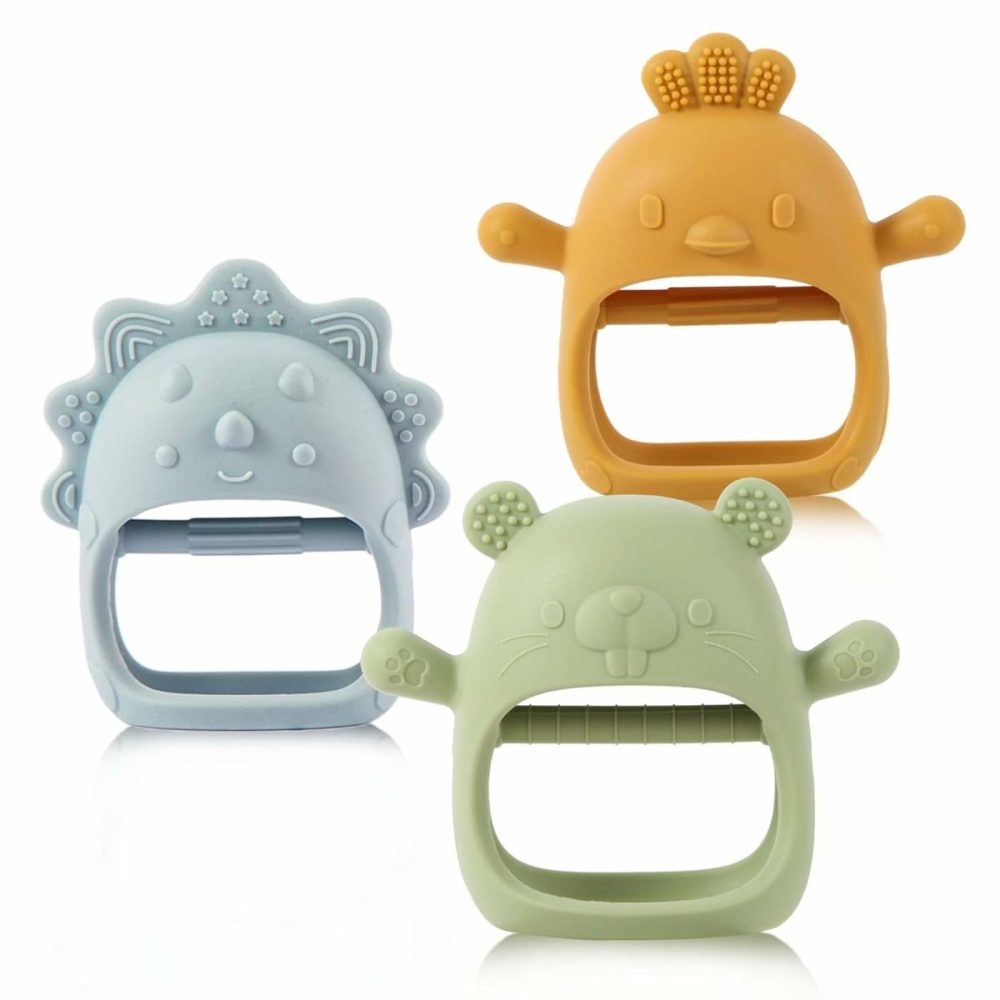 Baby Teethers 0-6 Months  Bpa Free Baby Chewing Toys  Easy-To-Grasp Shapes With Soft Texture For Sensory Exploration And Itching Relief During Teething  |  Teethers All Toys Olive&Dusty Blue&Mango