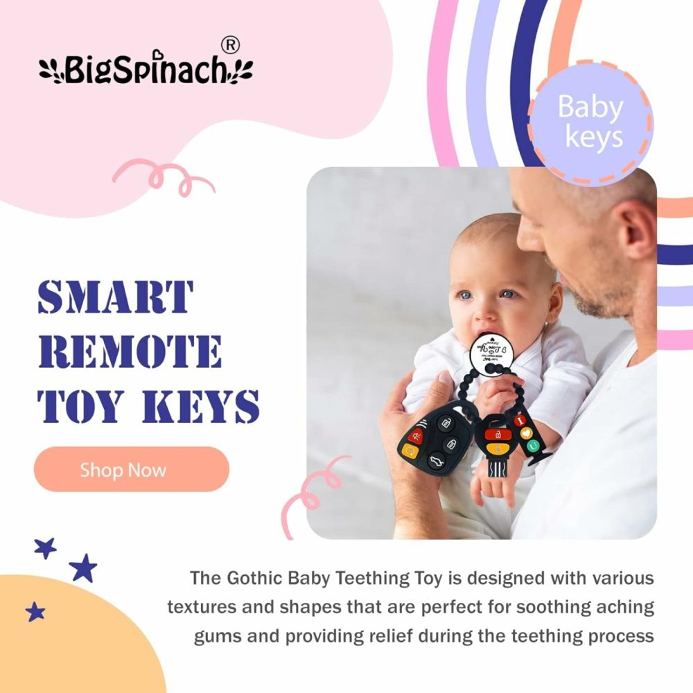 Baby Teething Keys Toys 6 To 12 Months,Gothic Car Teether Combo Set,Car Key Remote Toy Controller For Toddler(Gothic) (Gothic  Black)  |  Teethers All Toys Black