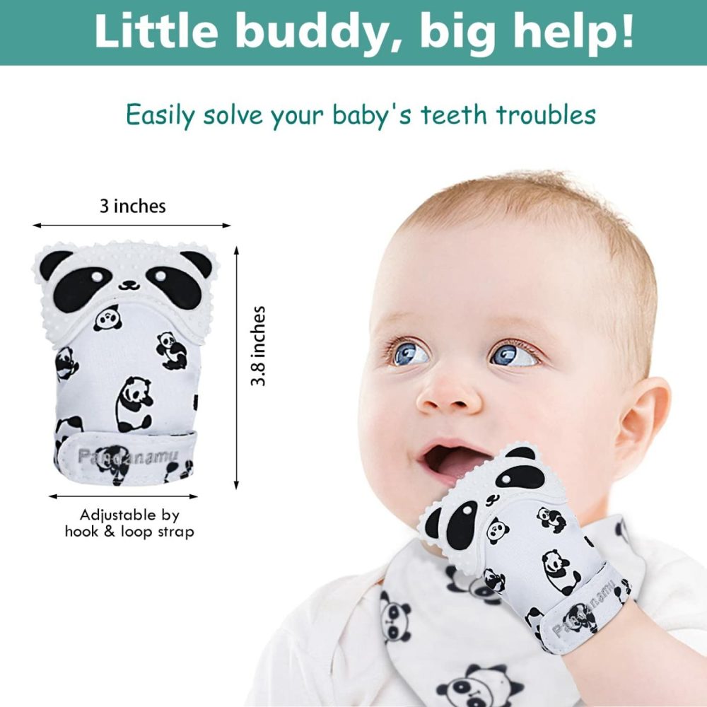 Baby Teething Mitten Bpa-Free Panda Teething Mitts Teething Toy Infant Teether With Travel Bag(1 Pair)  |  Teethers All Toys 2 Mittens