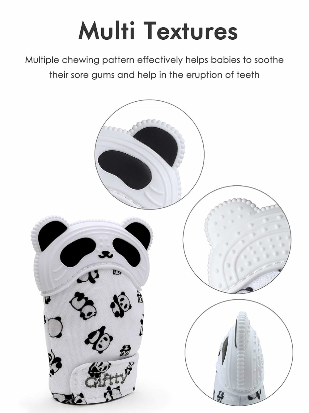 Baby Teething Mitten Panda Hand Teether Soothing Glove Wearable Teething Toy With Crinkle Sound  Multi Textured For Infants 3-12M (1 Pair)  |  Teethers All Toys Teethers