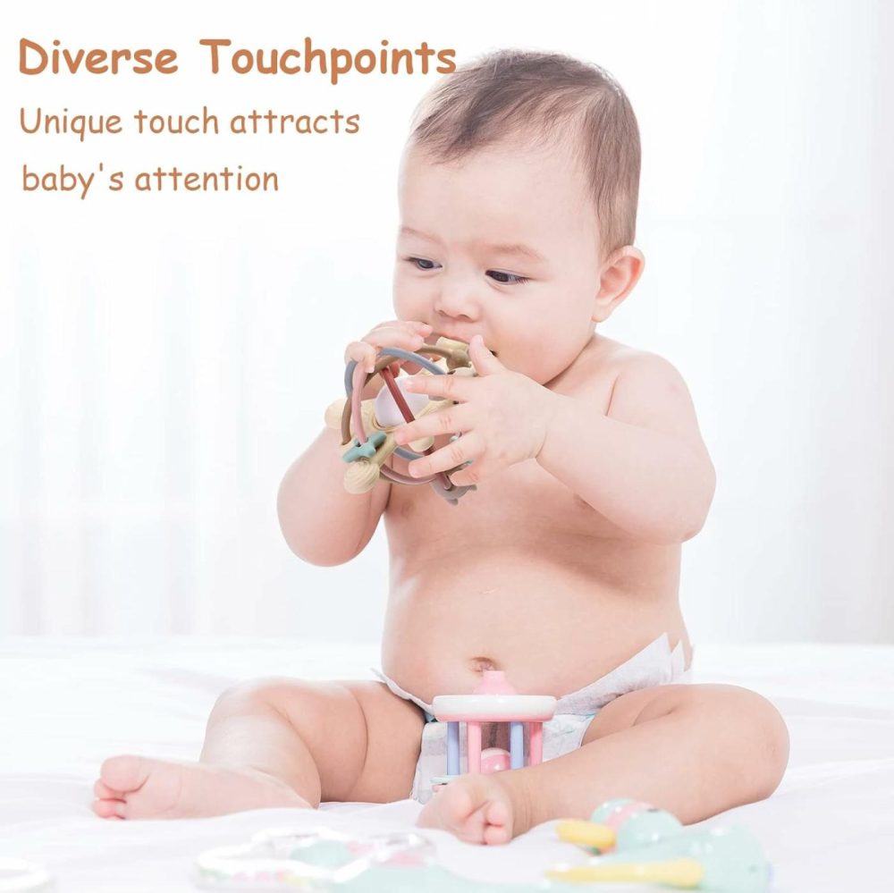 Baby Teething Toy For Babies 3-12 Months  Silicone Baby Teether Toys With Rattle  Rattle Sensory Teether Toy  Baby Chew Toys For Teething Relief  Bpa Free  Beige  |  Teethers All Toys Navajo White