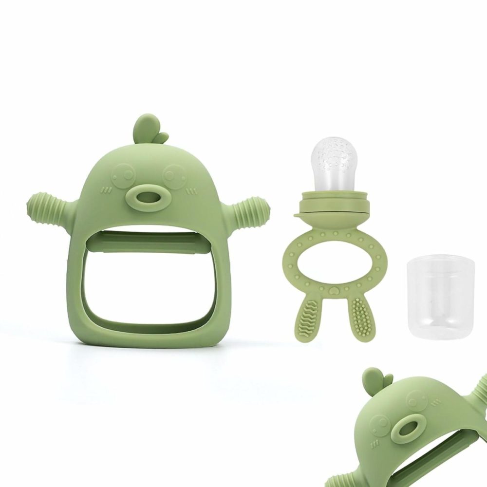 Baby Teething Toy Infants 3+ Months Set  2 Pack-1 Baby Food Feeder & 1 Baby Teether  Anti Dropping Wrist Hand Teethers Baby Chew Toys For Sucking Needs  Bpa Free (Green)  |  Teethers All Toys Teethers