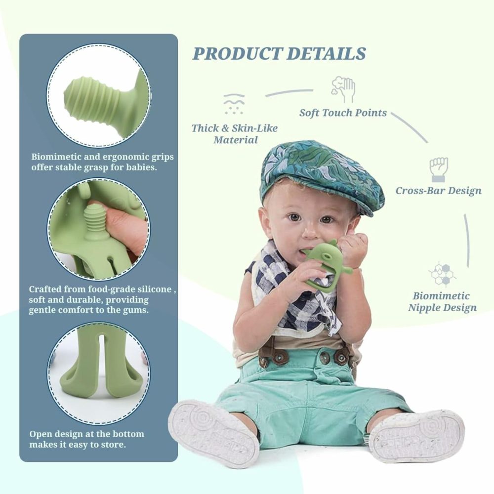 Baby Teething Toy Infants 3+ Months Set  2 Pack-1 Baby Food Feeder & 1 Baby Teether  Anti Dropping Wrist Hand Teethers Baby Chew Toys For Sucking Needs  Bpa Free (Green)  |  Teethers All Toys Teethers