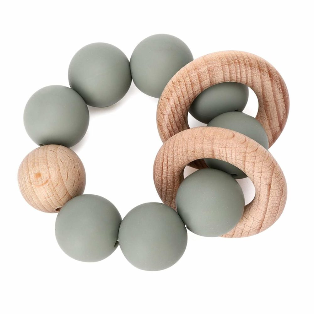 Baby Teething Toy  Organic Baby Teething Ring  Silicone & Beech Baby Rattle Teether For Baby 3+ Months  Bpa Free  Sage  |  Teethers All Toys Sage