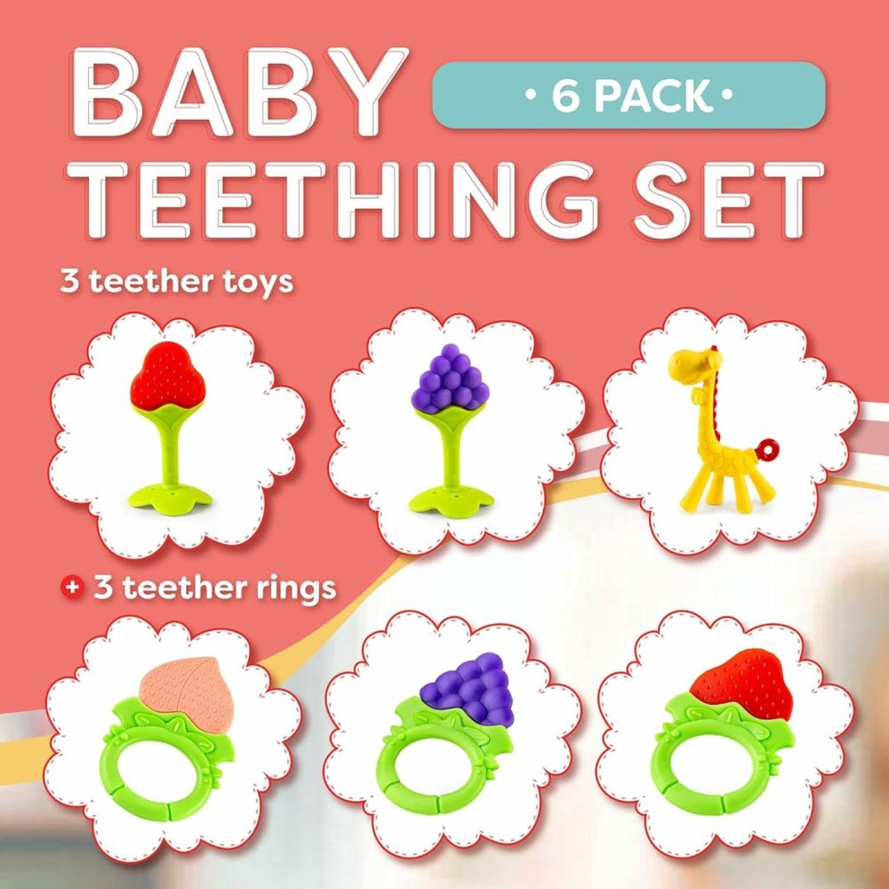 Baby Teething Toys 6-Pack | Newborn Teether Set | Food Grade Silicone | Freezer Safe | Soothing & Calming | Bpa-Free | Frozen Teething Toys For Babies 0-6 Months | Essential Baby Gear  |  Teethers All Toys Multicolor