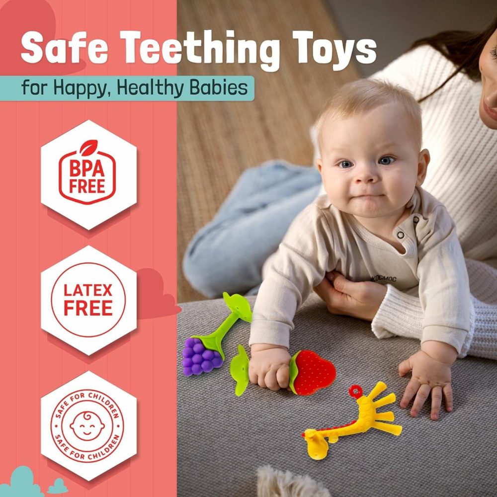 Baby Teething Toys 6-Pack | Newborn Teether Set | Food Grade Silicone | Freezer Safe | Soothing & Calming | Bpa-Free | Frozen Teething Toys For Babies 0-6 Months | Essential Baby Gear  |  Teethers All Toys Multicolor