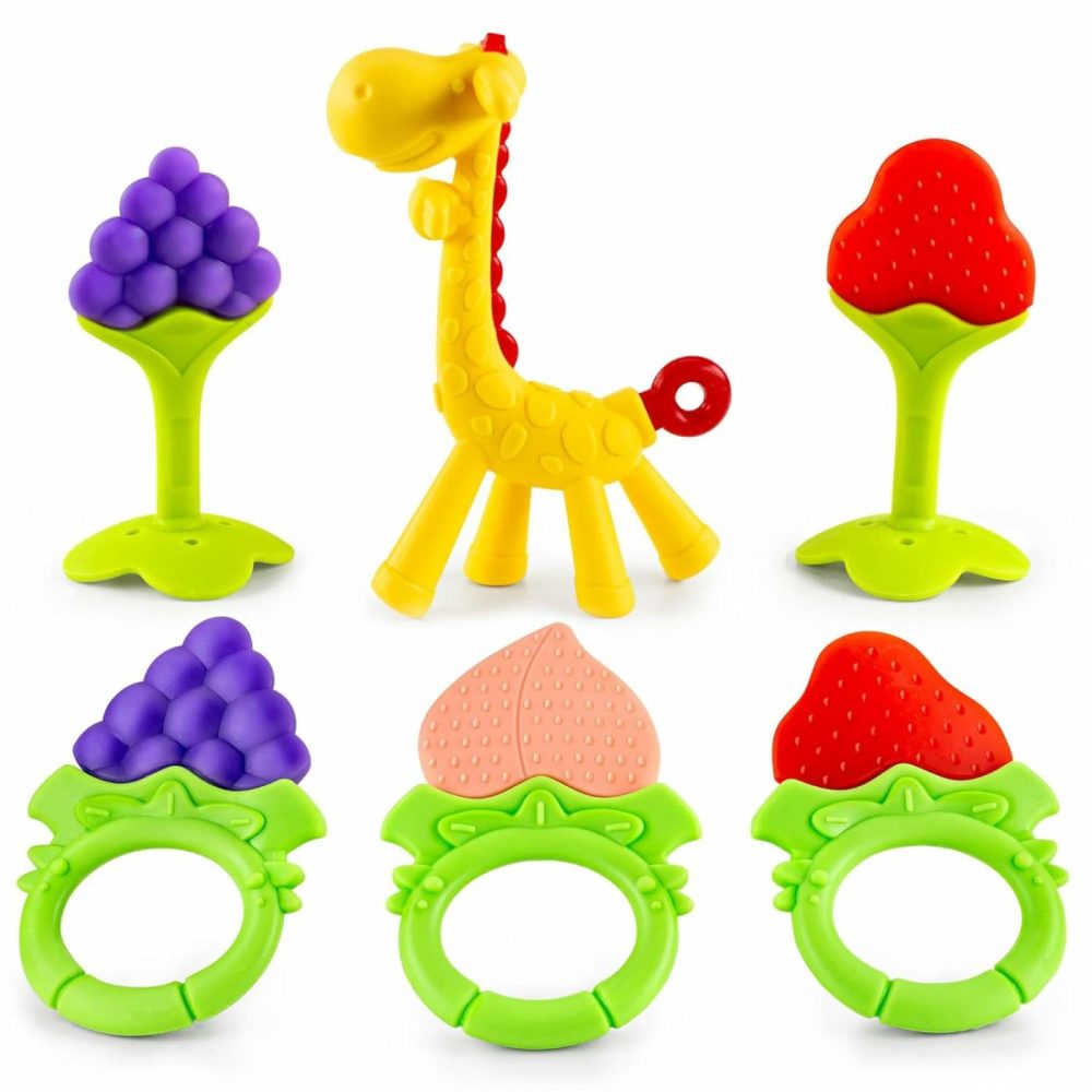 Baby Teething Toys 6-Pack | Newborn Teether Set | Food Grade Silicone | Freezer Safe | Soothing & Calming | Bpa-Free | Frozen Teething Toys For Babies 0-6 Months | Essential Baby Gear  |  Teethers All Toys Multicolor