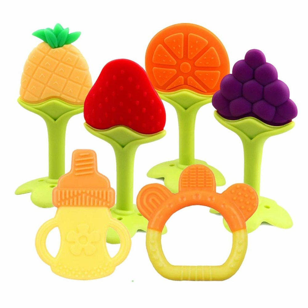 Baby Teething Toys 6 Packs Bpa Free Silicone Baby Teethers  Freezer Safe Organic Infant Teething Toys Soft & Textured For Natural Brain Development  |  Teethers All Toys Teethers