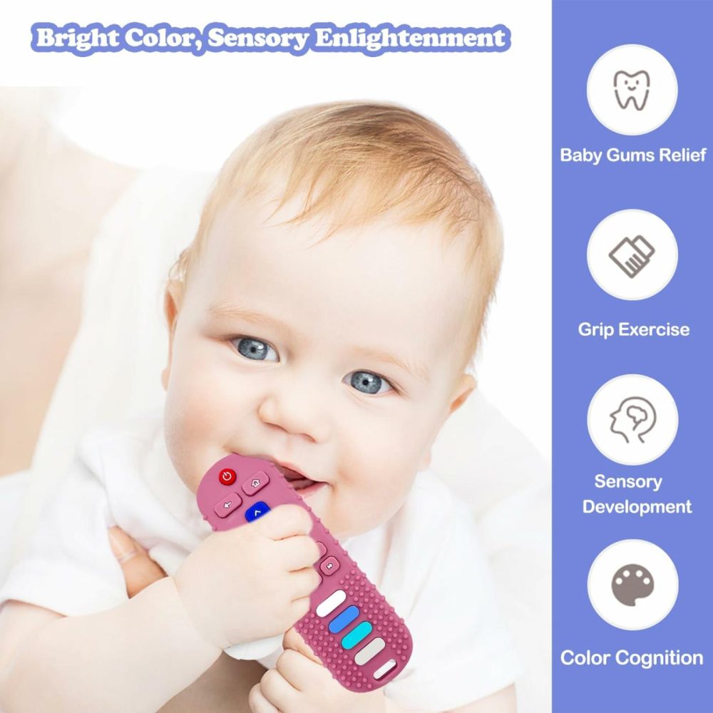 Baby Teething Toys  Food Grade Silicone Teether For Babies 3 6 12 18 Months  Tv Remote Shape Toddlers Chew Toys  Freezer Bpa Free (Pink Rc)  |  Teethers All Toys Pink RC