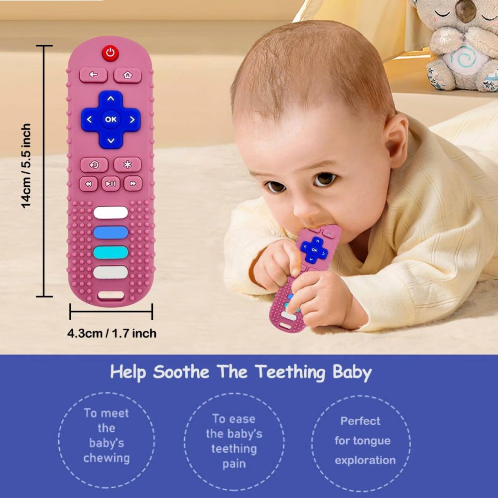 Baby Teething Toys  Food Grade Silicone Teether For Babies 3 6 12 18 Months  Tv Remote Shape Toddlers Chew Toys  Freezer Bpa Free (Pink Rc)  |  Teethers All Toys Pink RC