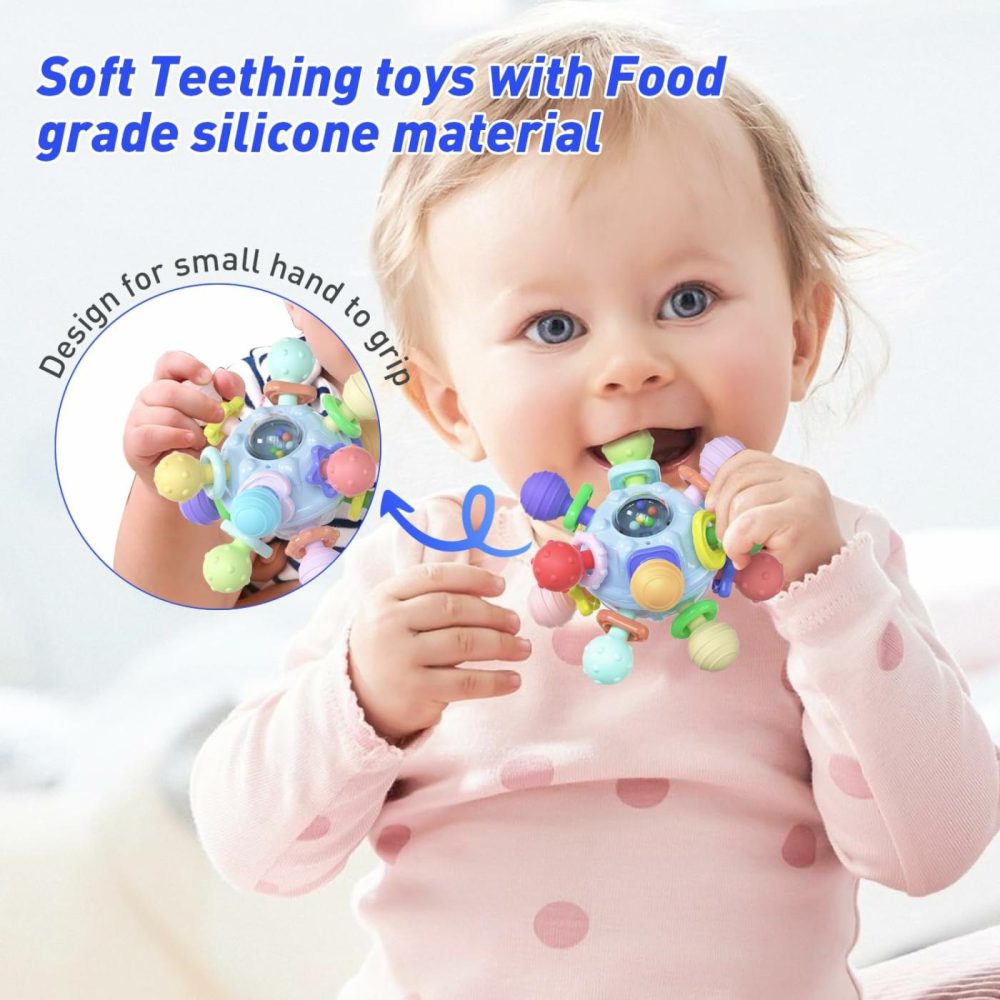 Baby Teething Toys For 0 3 6 9 12 Month Boys Girls  Newborn Infant Toys Rattle Baby Teether Chew Sensory Montessori Toys  Baby Shower Gifts For 1 One Year Old  |  Rattles & Plush Rings All Toys Blue