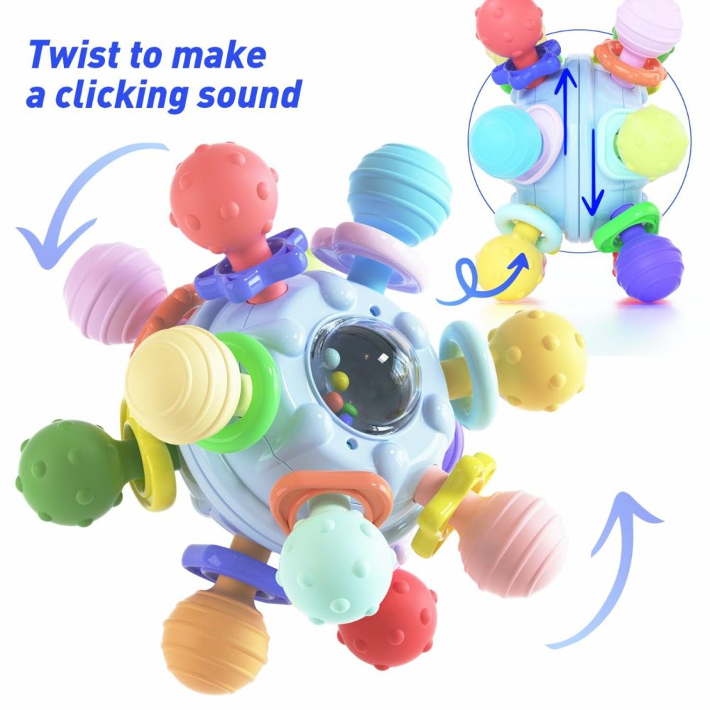 Baby Teething Toys For 0 3 6 9 12 Month Boys Girls  Newborn Infant Toys Rattle Baby Teether Chew Sensory Montessori Toys  Baby Shower Gifts For 1 One Year Old  |  Rattles & Plush Rings All Toys Blue