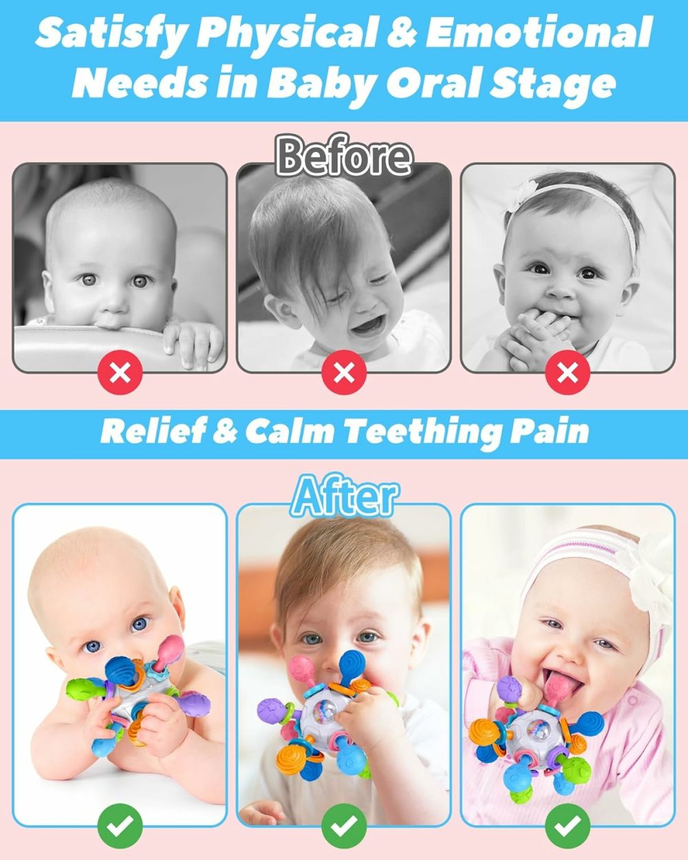 Baby Teething Toys For 0-6 6-12 Months Ages 0-2  Tummy Time Montessori Toys For Babies 0 3 6 9 12 18 Months  Newborn Infant Rattles Chew Sensory Toys  Baby Shower Gifts For Boys Girls  |  Teethers All Toys Teethers