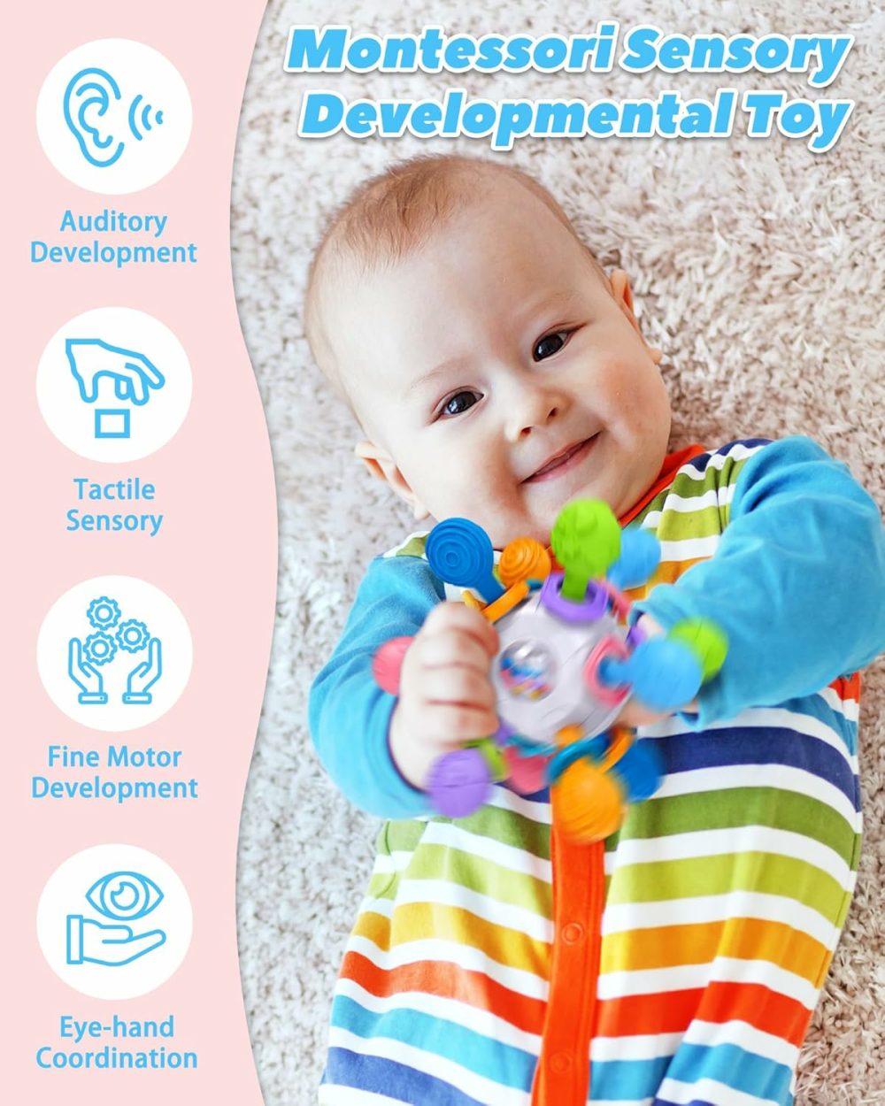 Baby Teething Toys For 0-6 6-12 Months Ages 0-2  Tummy Time Montessori Toys For Babies 0 3 6 9 12 18 Months  Newborn Infant Rattles Chew Sensory Toys  Baby Shower Gifts For Boys Girls  |  Teethers All Toys Teethers