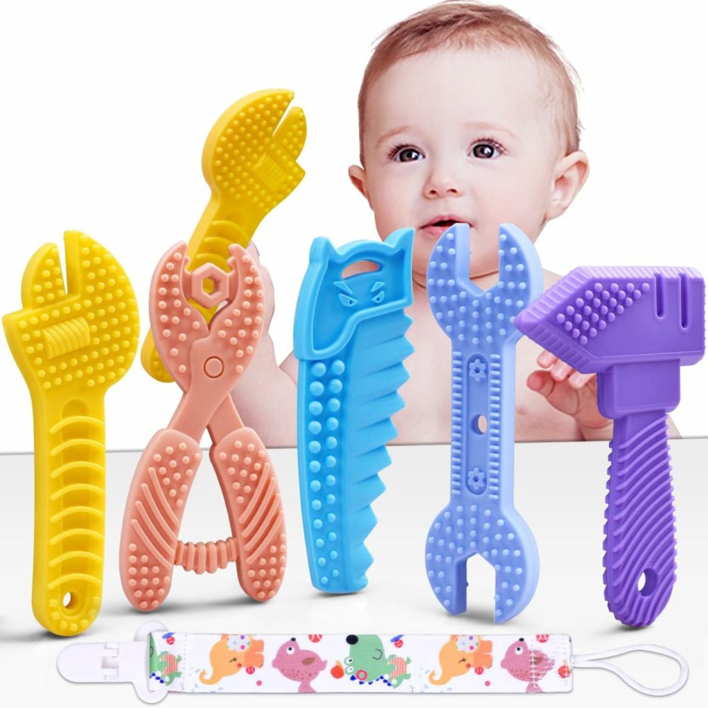 Baby Teething Toys For 0-6 Months 6-12 Months – Molar Teether Chew Toys Set Bpa Free Silicone  Soft Textures – Hammer Wrench Scissors Shape Baby Teething Toys Gift 5-Pack  |  Teethers All Toys multicolored