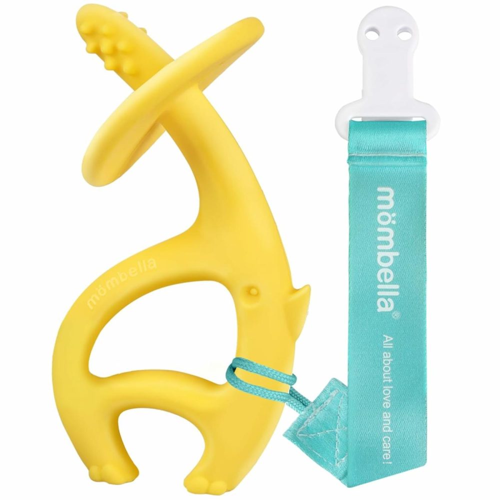 Baby Teething Toys For 3-6-9-12 Months With Strap To Clip  Mombella Dancing Elephant Silicone Teether & Toothbrush For Teeth Beginning & Eruption Period  Relieve Itch  Clean Tongue & Gum  Yellow  |  Teethers All Toys Teethers