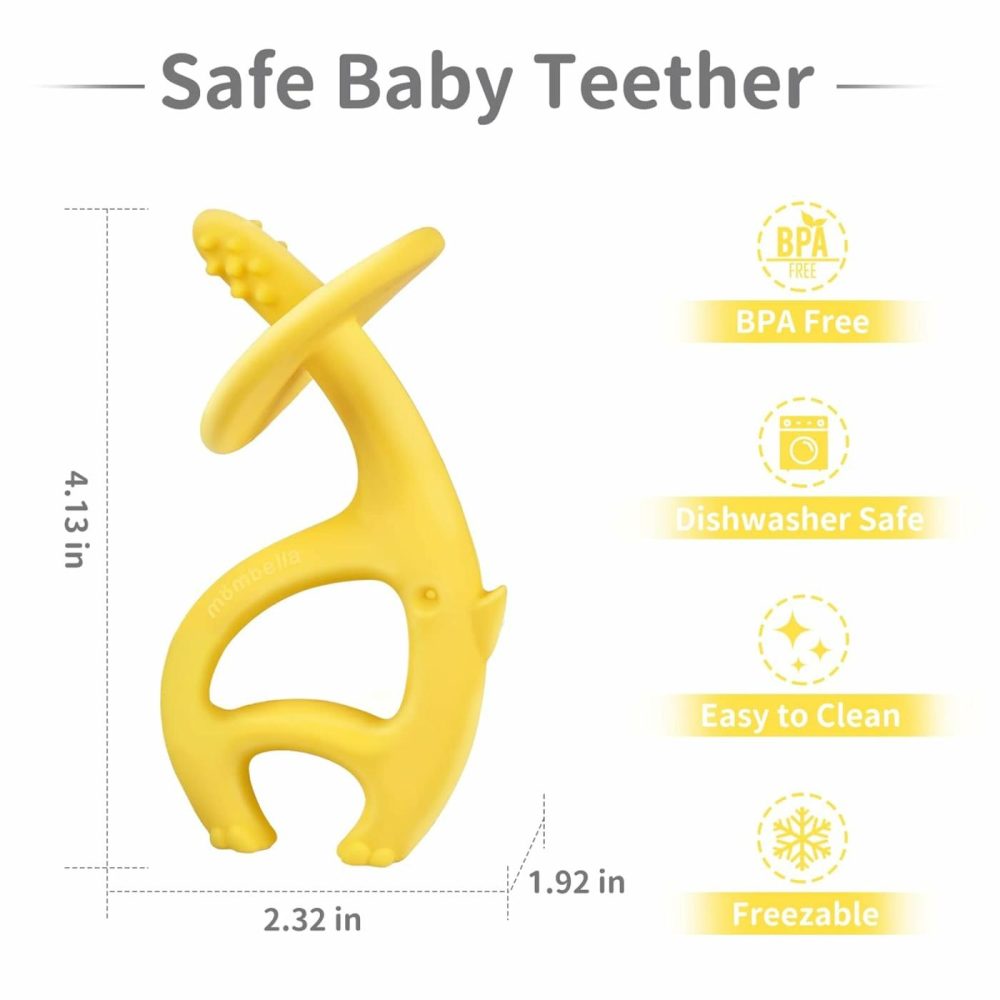 Baby Teething Toys For 3-6-9-12 Months With Strap To Clip  Mombella Dancing Elephant Silicone Teether & Toothbrush For Teeth Beginning & Eruption Period  Relieve Itch  Clean Tongue & Gum  Yellow  |  Teethers All Toys Teethers