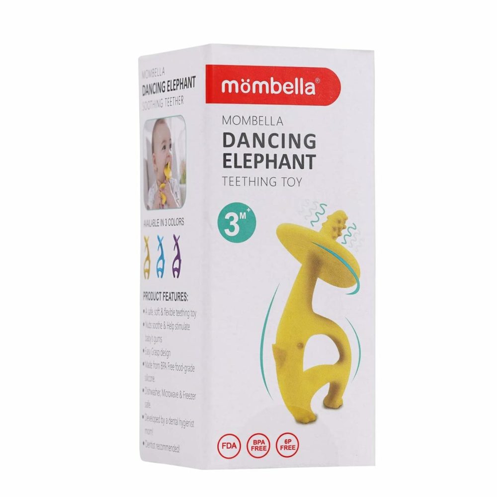 Baby Teething Toys For 3-6-9-12 Months With Strap To Clip  Mombella Dancing Elephant Silicone Teether & Toothbrush For Teeth Beginning & Eruption Period  Relieve Itch  Clean Tongue & Gum  Yellow  |  Teethers All Toys Teethers