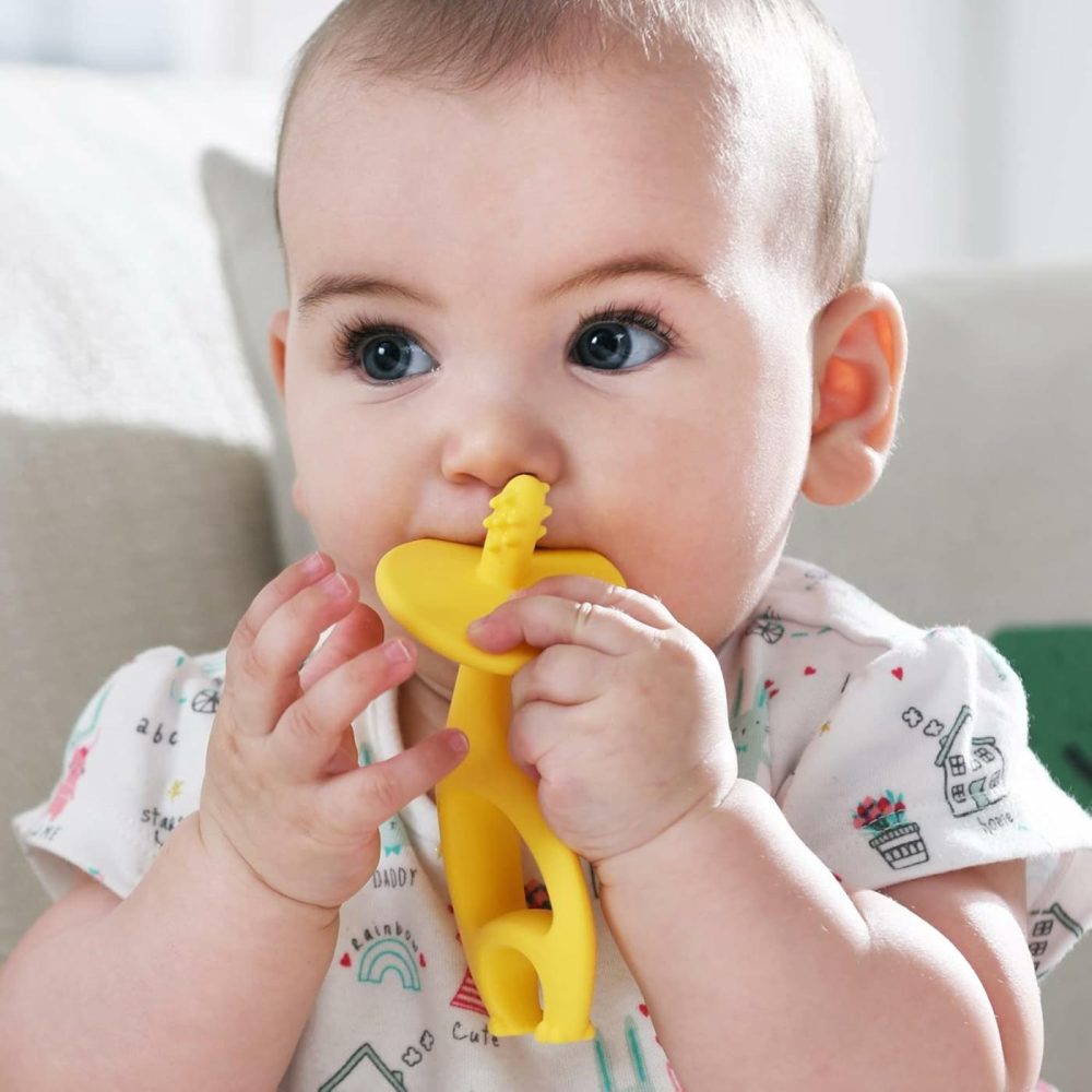 Baby Teething Toys For 3-6-9-12 Months With Strap To Clip  Mombella Dancing Elephant Silicone Teether & Toothbrush For Teeth Beginning & Eruption Period  Relieve Itch  Clean Tongue & Gum  Yellow  |  Teethers All Toys Teethers