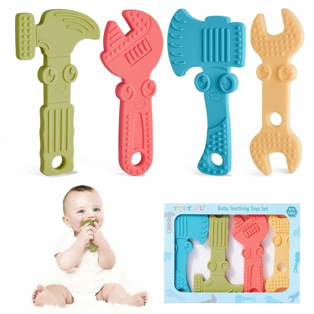 Baby Teething Toys For Babies 0-6 Months 6-12 Months  Bpa Free Silicone Baby Molar Teether Chew Toys  Hammer Wrench Spanner Pliers For Boys Girls  Soft-Textured  Easy To Hold & Clean  4 Packs  |  Teethers All Toys Set A