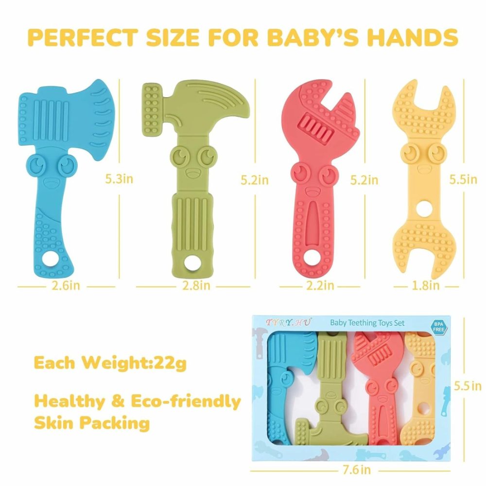 Baby Teething Toys For Babies 0-6 Months 6-12 Months  Bpa Free Silicone Baby Molar Teether Chew Toys  Hammer Wrench Spanner Pliers For Boys Girls  Soft-Textured  Easy To Hold & Clean  4 Packs  |  Teethers All Toys Set A