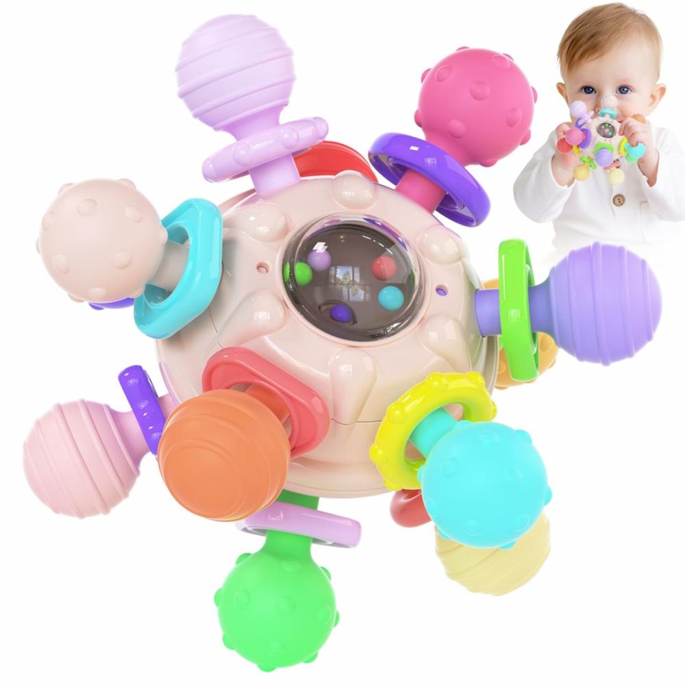 Baby Teething Toys For Babies 0-6 Months  Montessori Sensory Teether For 0 3 6 9 12 Months 1 One Year Old  Baby Essentials Rattles Newborn Infant Toys  Learning Educational Girls Boys Gifts  |  Rattles & Plush Rings All Toys Pink