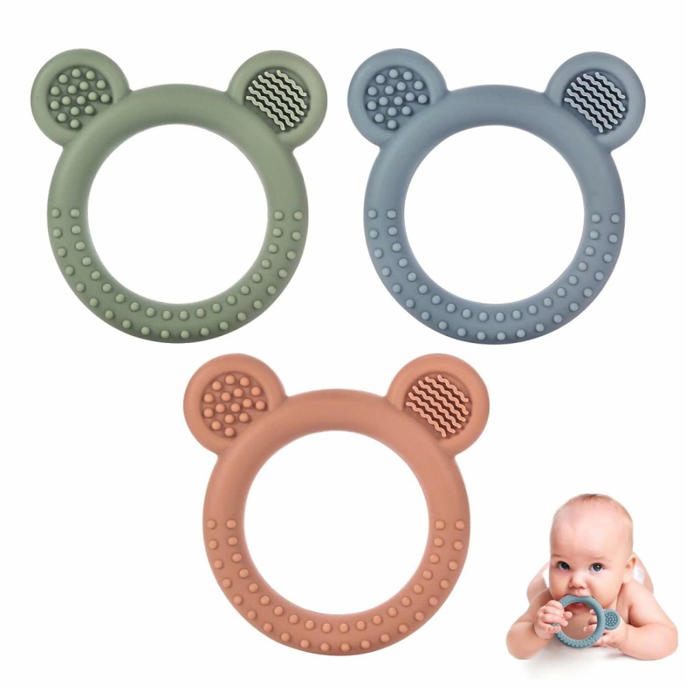 Baby Teething Toys For Babies 0-6 Months Set Of 3  Baby Toys 6 To 12 Months  Bpa Free Soft And Textured Bear Ring Silicone Teether Relief Soothing Sore Gums Chew Infant Toys  |  Teethers All Toys Teethers