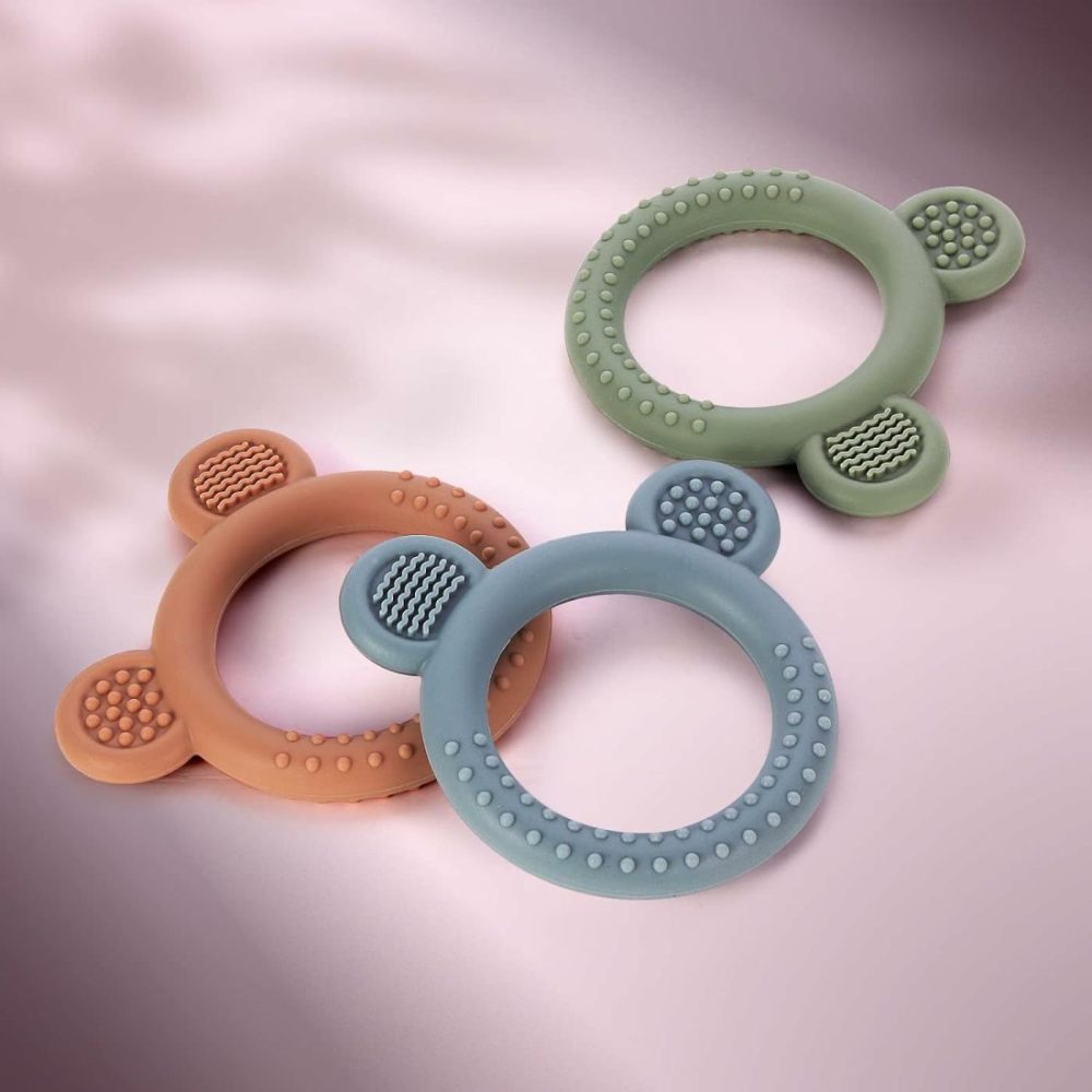 Baby Teething Toys For Babies 0-6 Months Set Of 3  Baby Toys 6 To 12 Months  Bpa Free Soft And Textured Bear Ring Silicone Teether Relief Soothing Sore Gums Chew Infant Toys  |  Teethers All Toys Teethers