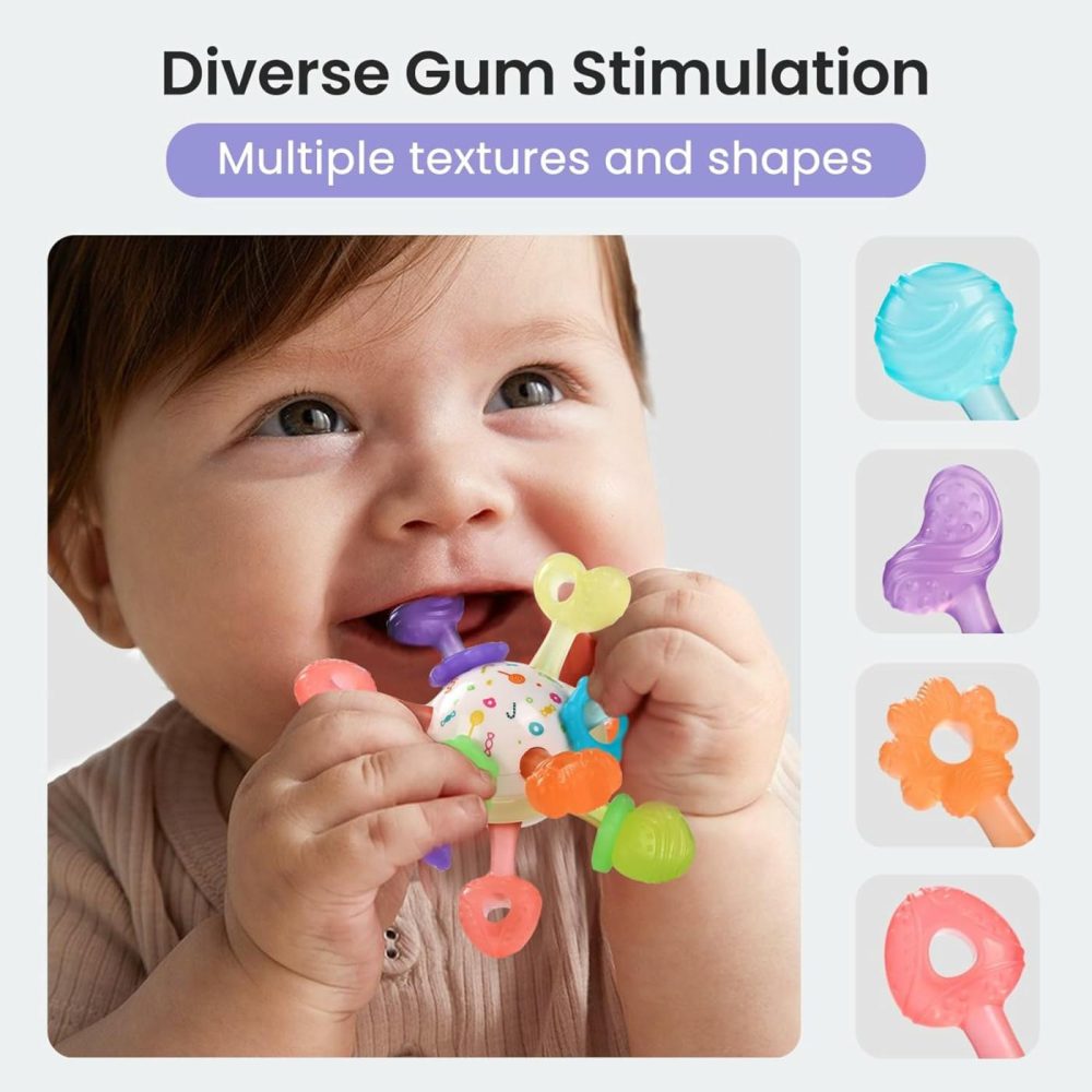 Baby Teething Toys Multiple Sensory Teething Ball Montessori Baby Teether Toys Silicone Teethers For Babies Rattling Teething Relief  Chew Toy For Babies 0-12 Months  Bpa Free  |  Teethers All Toys Teethers