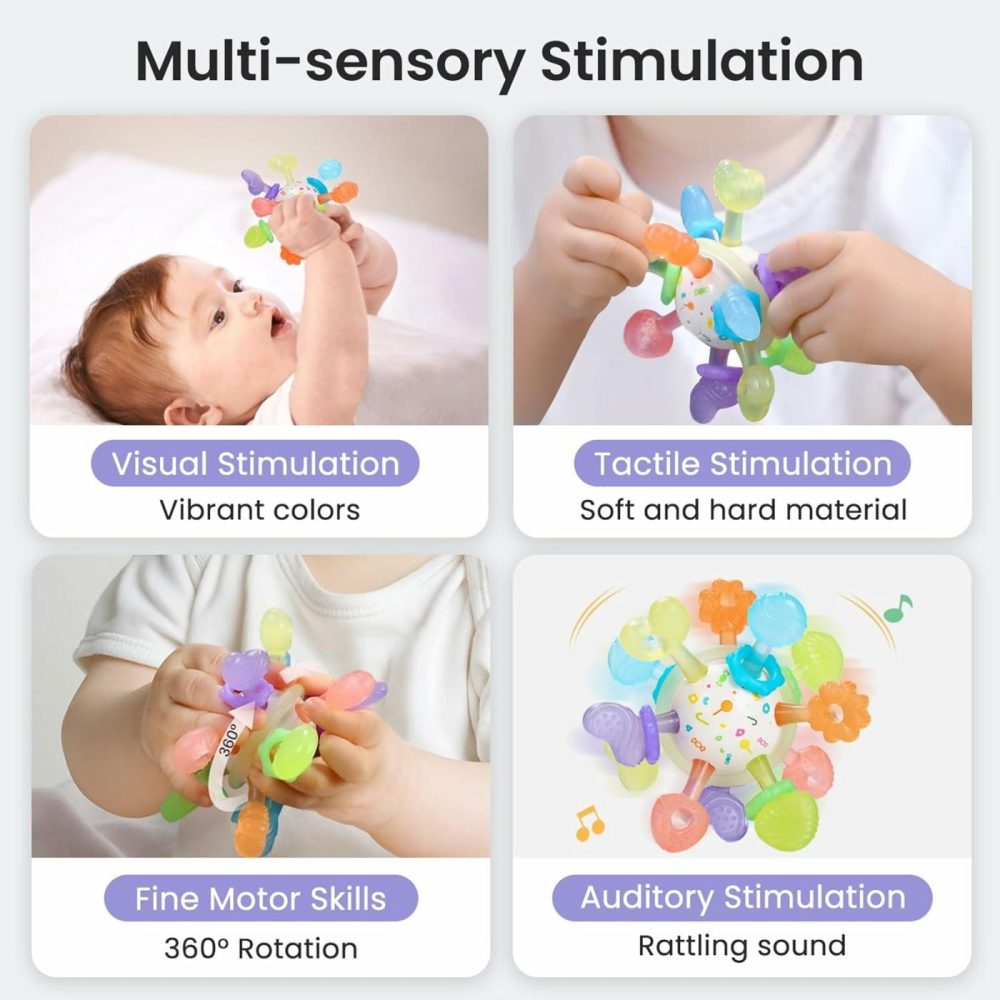 Baby Teething Toys Multiple Sensory Teething Ball Montessori Baby Teether Toys Silicone Teethers For Babies Rattling Teething Relief  Chew Toy For Babies 0-12 Months  Bpa Free  |  Teethers All Toys Teethers