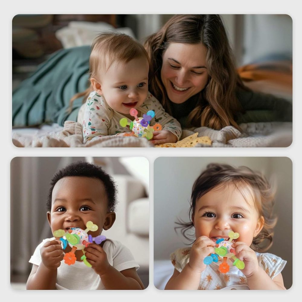 Baby Teething Toys Multiple Sensory Teething Ball Montessori Baby Teether Toys Silicone Teethers For Babies Rattling Teething Relief  Chew Toy For Babies 0-12 Months  Bpa Free  |  Teethers All Toys Teethers