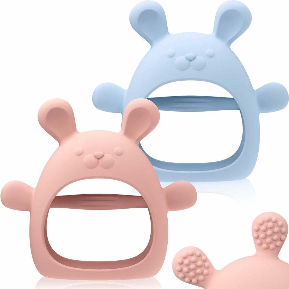 Baby Teething Toys Silicone 2 Pack Teethers Pacifier For Babies Over 3 Months Anti Dropping Wrist Hand Teethers Mitten Baby Chew Toys For Sucking Needs  Bpa Free (Blue & Pink)  |  Teethers All Toys Pink & Blue