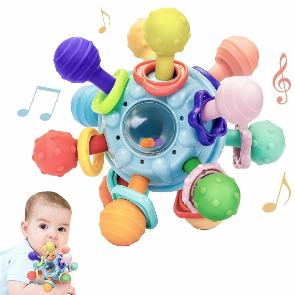 Baby Teething Toys Silicone Baby Teether Toys For 6-12 Months Chew Toys For Sucking Needs  Baby Teether For Soothing Sore Gum Montessori Toys For Babies Baby Shower Gifts For Newborn  |  Rattles & Plush Rings All Toys Blue