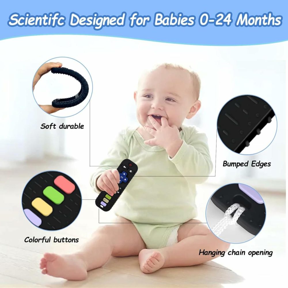 Baby Teething Toys  Silicone Remote Control Shape Teethers Chew Toys For Babies 0-24 Months (Black)  |  Teethers All Toys Black