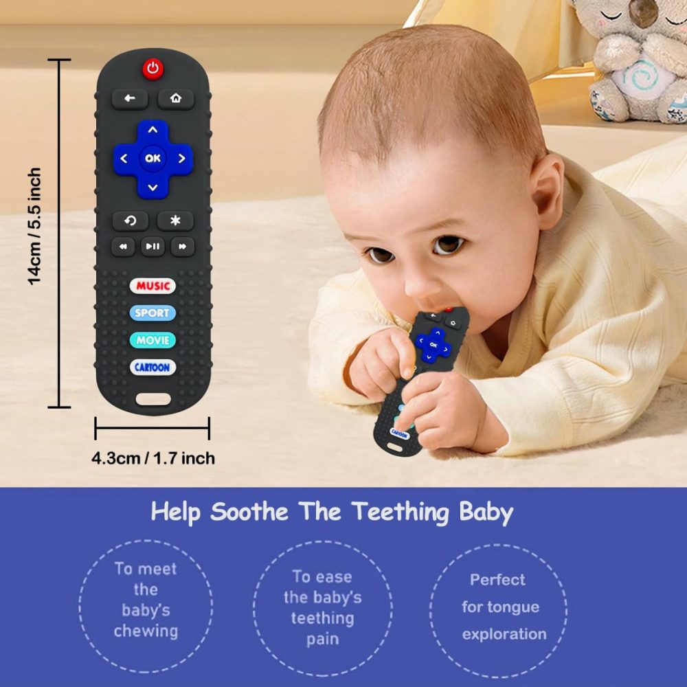 Baby Teething Toys  Soft Silicone Remote Control Teether For Babies 3 6 12 18 Months  Tv Remote Control Shape Infant Chew Sensory Toys For Boys And Girls  Baby Teething Relief  Bpa Free  |  Teethers All Toys New RC-Black