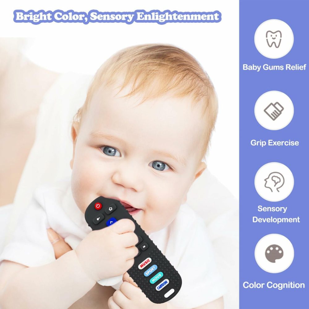 Baby Teething Toys  Soft Silicone Remote Control Teether For Babies 3 6 12 18 Months  Tv Remote Control Shape Infant Chew Sensory Toys For Boys And Girls  Baby Teething Relief  Bpa Free  |  Teethers All Toys New RC-Black