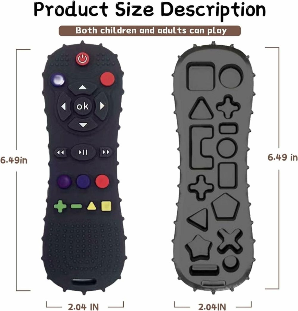 Baby Teething Toys Tv Remote Control Shape Teethers For Babies 6-12 Months Chew Toys,Soft Silicone Teether Sensory Exporation And Teething Relief Baby Toys  |  Teethers All Toys Black