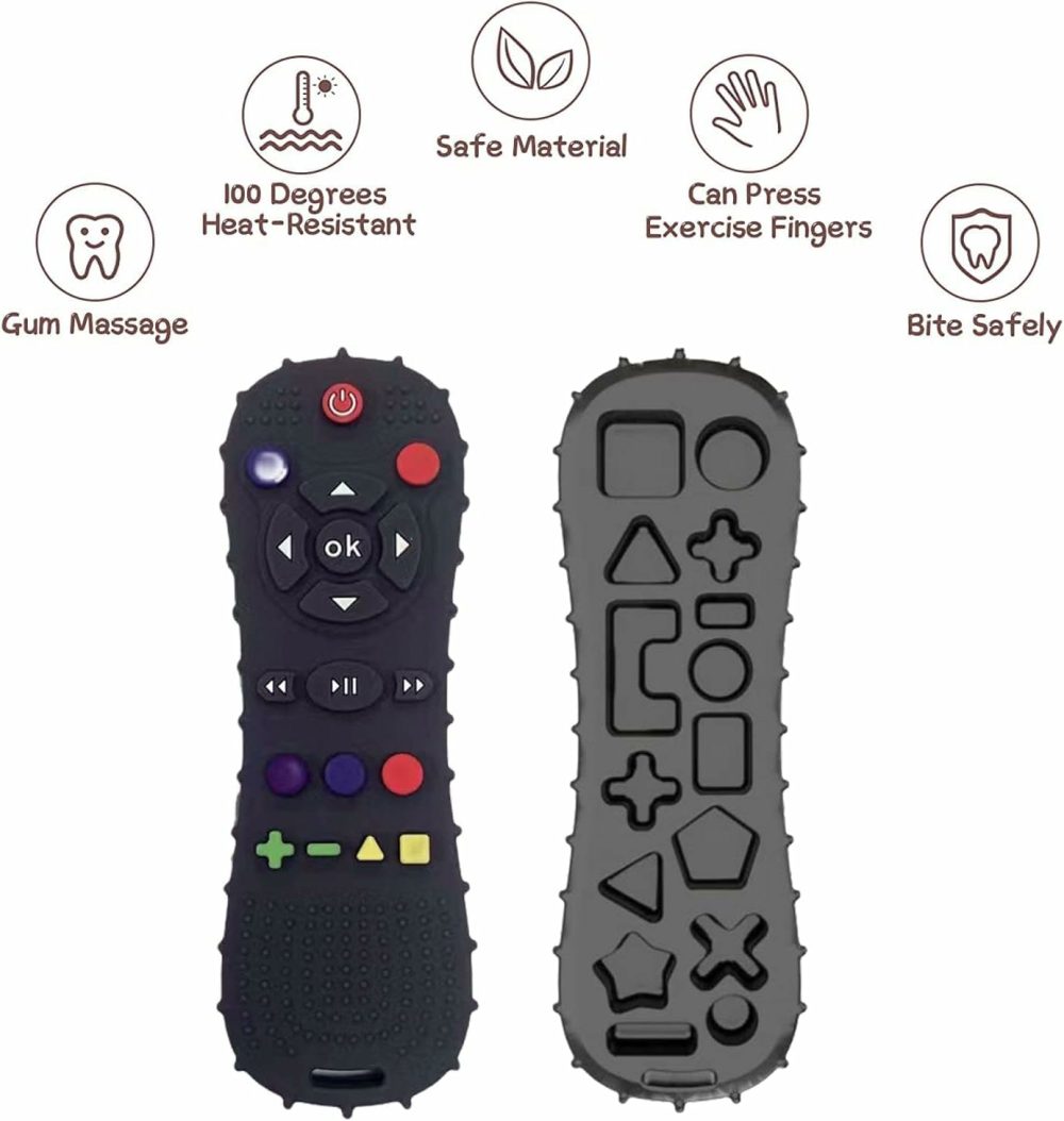 Baby Teething Toys Tv Remote Control Shape Teethers For Babies 6-12 Months Chew Toys,Soft Silicone Teether Sensory Exporation And Teething Relief Baby Toys  |  Teethers All Toys Black