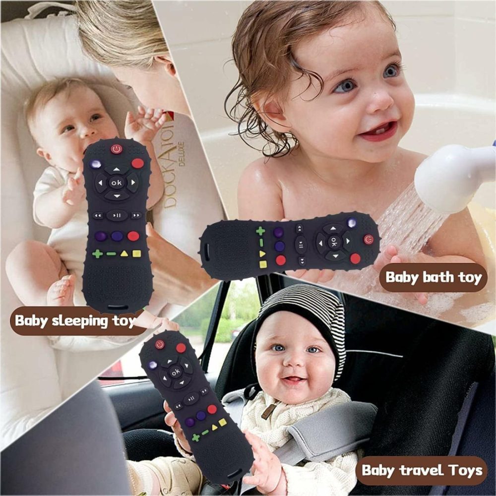 Baby Teething Toys Tv Remote Control Shape Teethers For Babies 6-12 Months Chew Toys,Soft Silicone Teether Sensory Exporation And Teething Relief Baby Toys  |  Teethers All Toys Black