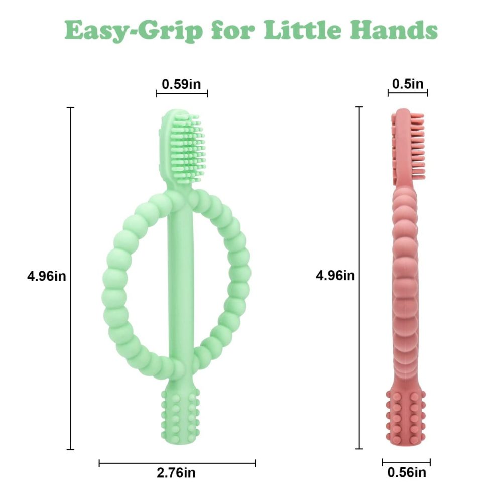 Baby Teething Toys With Easy-Hold Handle  Silicone Infant Toothbrush  Textured On Both Sides Helps Massage  Soothe Sore Gums  Teething Toys For Babies 0-6 Months  6-12 Months  |  Teethers All Toys Bright Green & Caramel