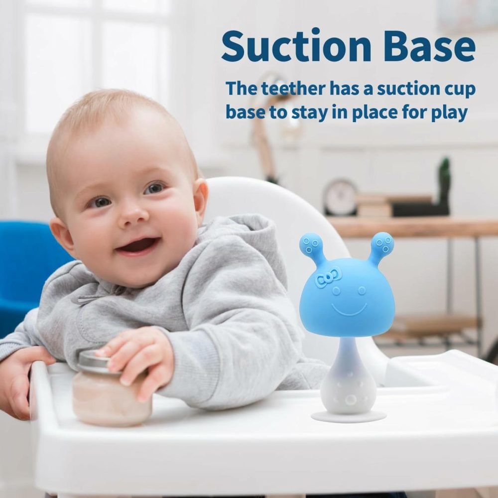 Baby Teething Toys With Suction Base  Silicone Mushroom Teethers For Babies 3 + Months  Super Soft And Easy To Grasp Toy For Baby Teething Relief  Chew Toys For Sucking Needs  Bpa Free (Blue)  |  Teethers All Toys Blue